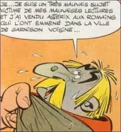 "Le Tour de Gaule d'Astérix", dénoncé aux Romains par Quatrédeusix, personnage sur l'image. Où Astérix a-t-il été emmené en prison ?