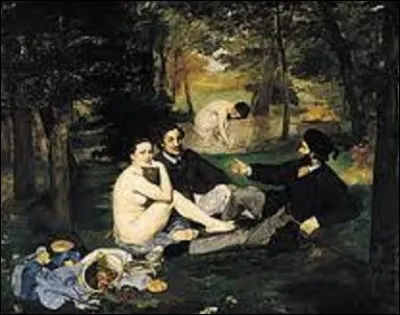 Scandalisant le public lors de sa première exposition le 15 mai 1863 au Salon des refusés, "Le Déjeuner sur l'herbe", d'abord intitulé "Le Bain" choqua par la brutalité du style et la vision d'une femme nue, regardant le public, à côté de deux hommes habillés. Entré dans le patrimoine public en 1906, quel peintre impressionniste et réaliste a signé cette oeuvre ?