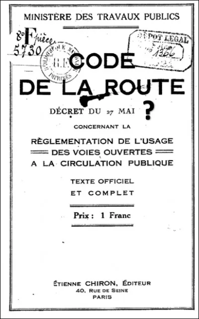 En quelle année le code de la route fut-il créé ?