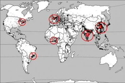 Les zones rouges représentent :