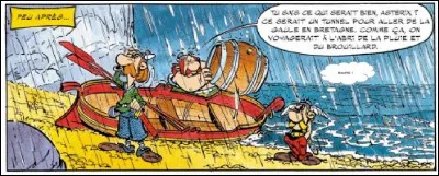 Guidés par Jolitorax, nos héros arrivent en Bretagne (la Grande) et, bien sûr, il pleut ! Que dit Astérix ?