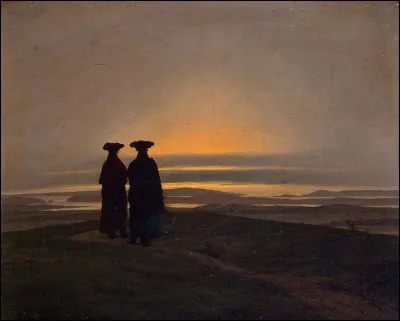 Quel peintre romantique allemand a peint le tableau "Coucher de soleil" présent ici ?