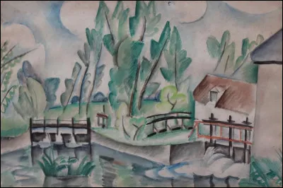 Qui a réalisé l'aquarelle "Paysage au pont" ?