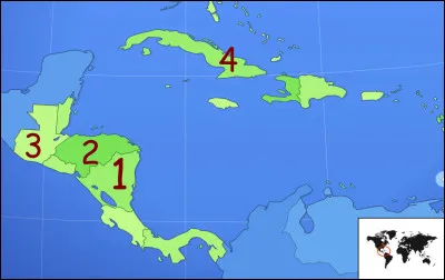 Bonjour ! Je souhaiterais me rendre au Nicaragua, en Amérique latine. Pour cela, il faut que je trouve le numéro associé à ce pays, sur la carte ci-dessus. Quel est le numéro que je cherche ?