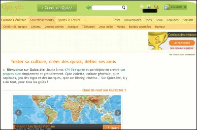 Quand on arrive sur le site "Quizz.biz", on tombe sur (...) qui est la page principale du site.