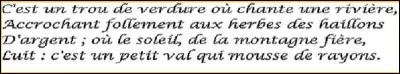 Qui est l'auteur de cette strophe de poème lisible au-dessus des illustrations ?