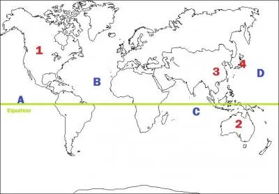 Sur ce planisphre, le Japon correspond au numro :