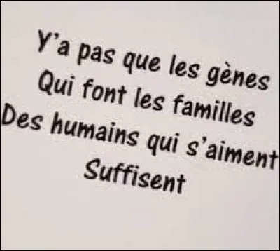 Musique : Pour quel chanteur "y'a pas que les gènes qui font les familles Des humains qui s'aiment suffisent" ?