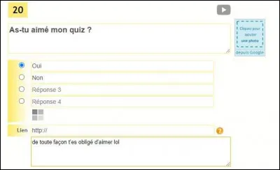 Tu es un correcteur sur ''Quizz.biz'', et tu vois qu'en corrigant un quiz, son auteur pose une question demandant s'il on a aimé ou non son quiz. Que faut-il faire ?