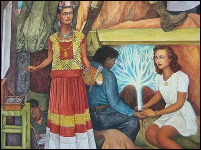 Voici une uvre sublime de Diego Rivera. Au premier plan, on reconnaît Frida Kahlo, mais qui est l'actrice dont il tient la main ?