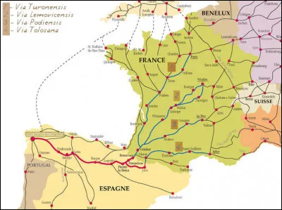 Quatre "Chemins historiques de Saint-Jacques-de-Compostelle" passant par la France sont inscrits au patrimoine de l'humanité : quel est celui portant le nom de "Turonensis" ?