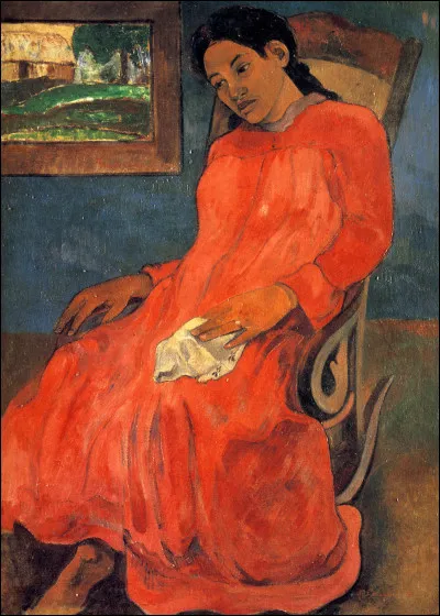 Quel peintre a représenté une jeune femme sur un rocking-chair dans la toile "Femme à la robe rouge" ?