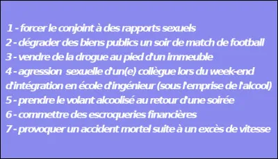 Rassurons-nous : pas de question, dans ce quiz, sur le prix des rasoirs ou des préservatifs ! Selon la liste des délits ci-dessus, sauriez-vous dire qui les commet généralement ?