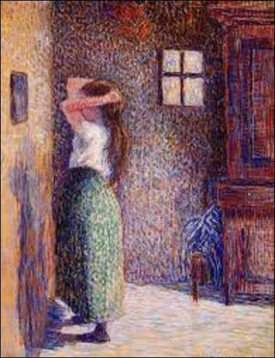 On commence cette série comme à l'accoutumée en cherchant un impressionniste. De ces trois membres, lequel a réalisé, en 1888, le tableau nommé ''Jeune Paysanne à sa toilette'' ?