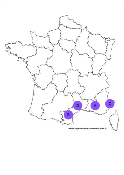 Géographie : Lequel des points sur la carte correspond au bon emplacement de la ville d'Avignon ?