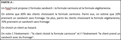 PARTIE A (questions 1 à 7) : veillez à bien lire l'énoncé correspondant à cette partie (photo ci-dessus).
Donner P(C).