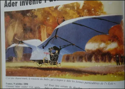 Le 9 octobre 1890, il est le premier au monde à décoller du sol à bord d'un aéroplane de son invention. Qui est celui qui invente l'avion et qui réussit à atterrir normalement sur ses roues après avoir parcouru une cinquantaine de mètres ?