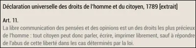 Quelle liberté permet à chaque citoyen de parler, écrire et imprimer librement ?