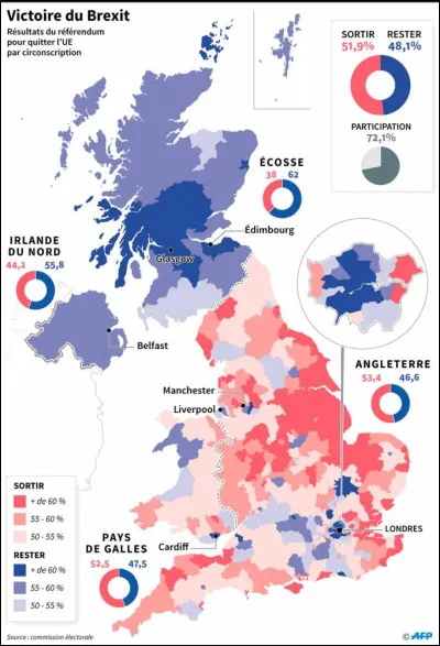 Ce 23 juin, lors du référendum britannique sur le Brexit, 51,89 % des électeurs se prononcent pour un retrait de leur pays de l'Union européenne : c'était en ...