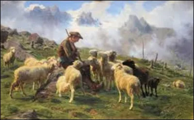 On débute notre promenade picturale en cherchant un naturaliste. Quel artiste a réalisé, en 1864, cette toile intitulée ''Berger des Pyrénées donnant du sel à ses moutons'' ?