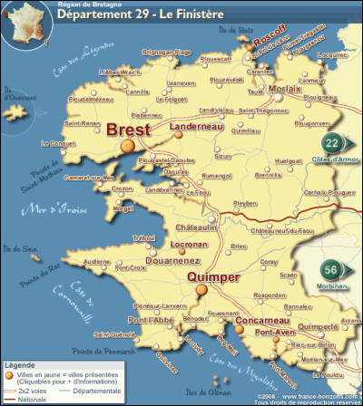 Quelle est la préfecture en Q du département du Finistère ?