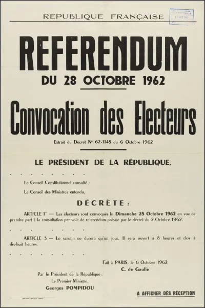 Le 28 octobre 1962, un référendum a eu lieu. À quoi a-t-il abouti ?