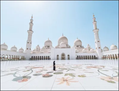 Une des plus belles mosquées au monde, la mosquée Cheikh Zayed se situe à Abou Dhabi. Elle devrait transmettre un message de paix. Construite en 2008, elle est un modèle dans le monde puisqu'elle a été reproduite en miniature en Indonésie. Elle possède 82 dômes et 4 minarets. Dans quel pays sommes-nous ?