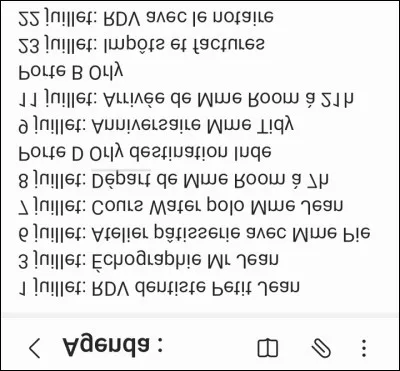 Vous pénétrez dans le hall dentrée de la demeure familiale et examinez lagenda (image). En le consultant, vous découvrez quun des suspects était absent le jour du meurtre. Qui pouvez-vous ainsi disculper ?