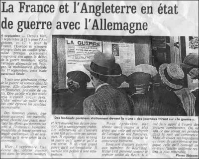 À quelle date la France et l'Angleterre déclarent-elles la guerre à l'Allemagne ?