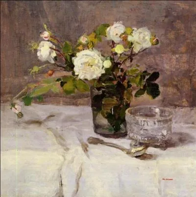 Beaucoup de dlicatesse dans cette nature morte intitule  Roses dans un verre . Quelle femme peintre impressionniste en est l'auteur ?