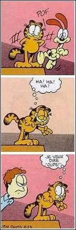 Voici une petite histoire de Garfield. J'ai crit trois phrases correspondant  chaque image. Remets-les dans le bon ordre.