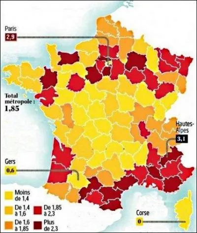 Voici une carte montrant des disparités sensibles ; l'arc méditerranéen et l'Ile-de-France arrivent en tête. Mais de quoi parle-t-elle, au juste ?