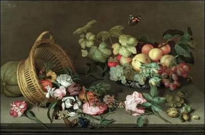 Sur cette nature morte au panier renversé, quelles fleurs reconnaissez-vous ?