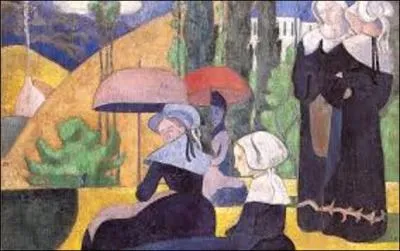 Commençons ce voyage dans le monde de la peinture par cet artiste post-impressionniste et écrivain (1868-1941) associé à l'école de Pont-Aven, qui a peint, en 1892, cette huile sur toile (H : 0, 85 m x L : 1, 05 m), intitulée "Les Bretonnes aux ombrelles". Mais comment s'appelle ce dernier ?