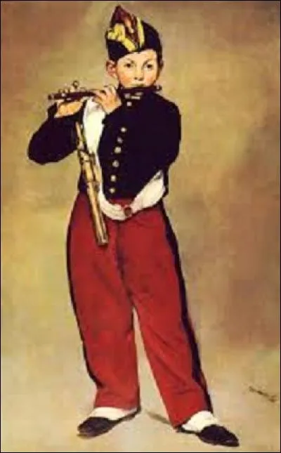 Cette huile sur toile datant de 1866 est intitulée "Le Joueur de fifre". Elle représente un enfant jouant de cet instrument, vêtu de l'uniforme des enfants de troupe de la Garde impériale de Napoléon III. Avec son baudrier blanc et son calot caractéristique, ce gavroche devait faire partie des voltigeurs. Quel peintre impressionniste a créé ce tableau ?